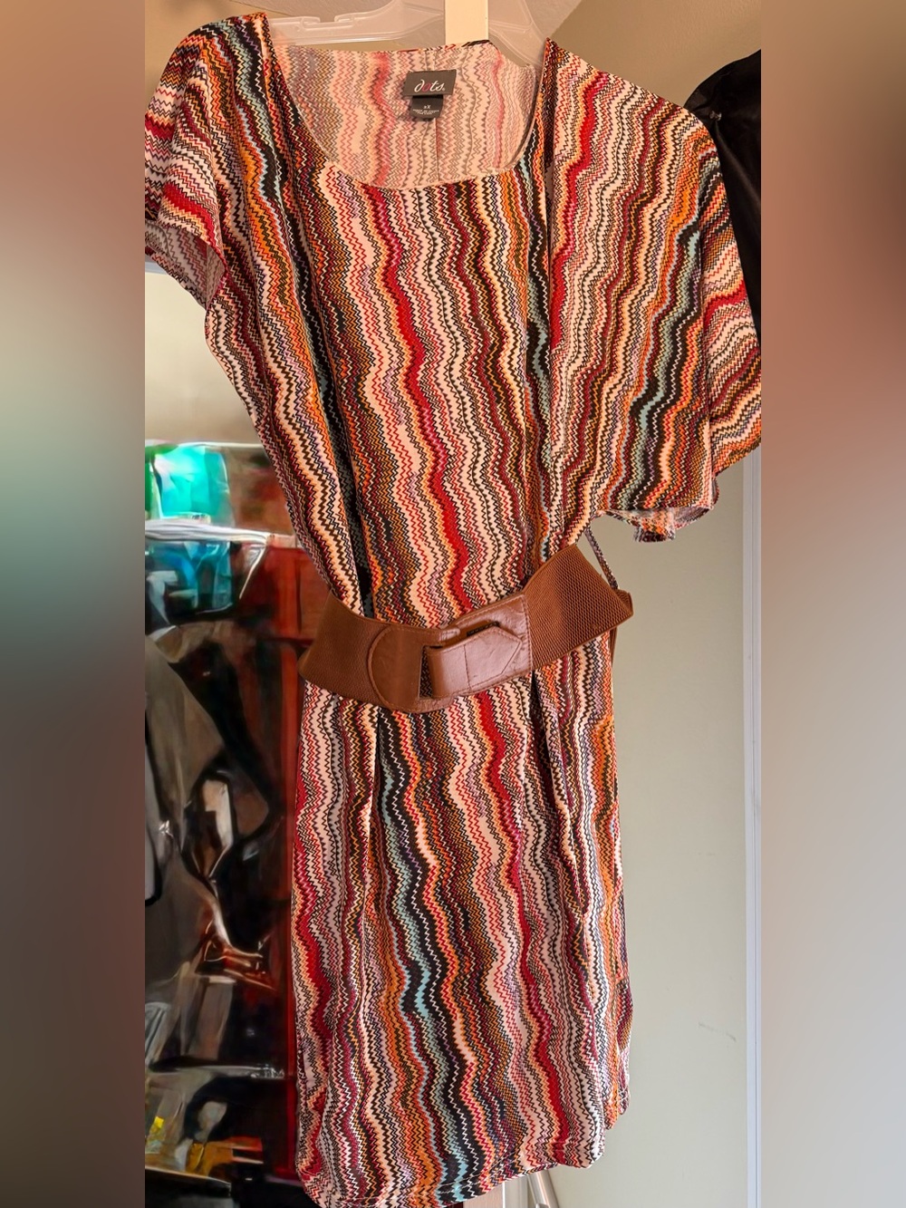 Dots Multicolor Zigzag Tank Dress with Warm Stripe Palette
